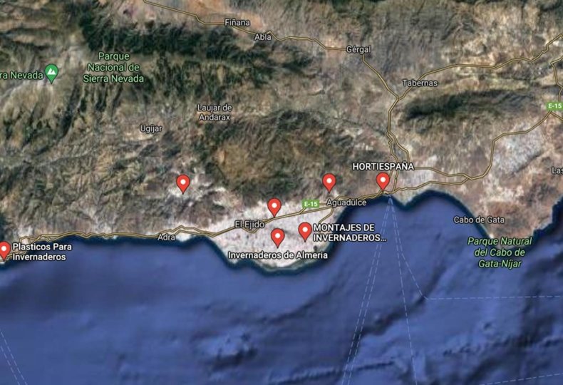 Zona de España con mayor volumen de invernaderos, conocida como el mar de plástico, en la provincia de Almería