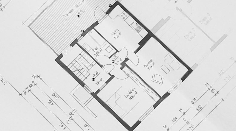 Imagen de un plano de una vivienda unifamiliar en construcción