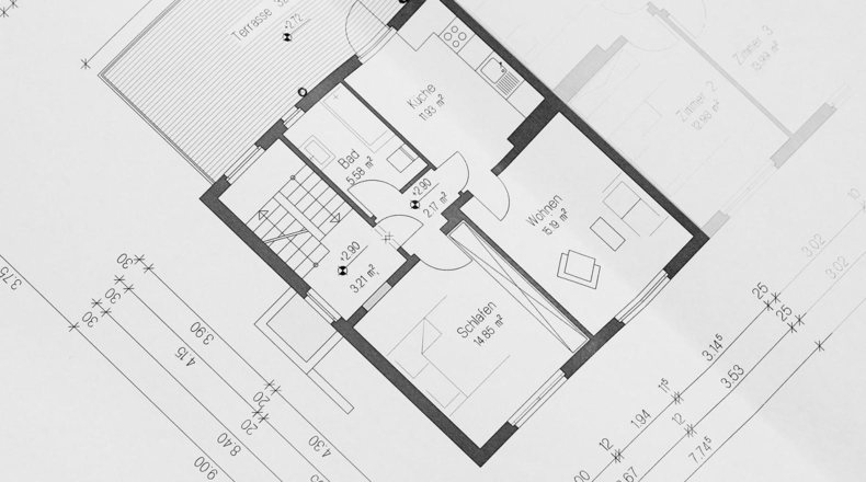 Imagen de un plano de construcción realizado por un arquitecto