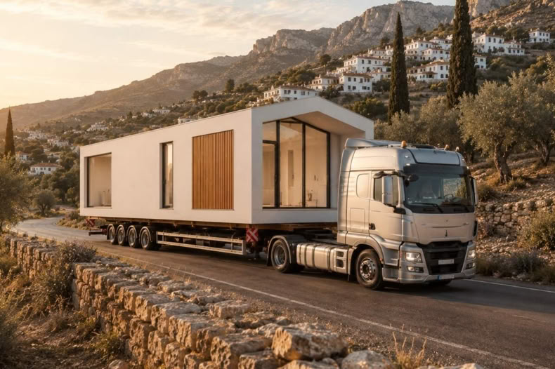 Proceso de transporte de una casa prefabricada